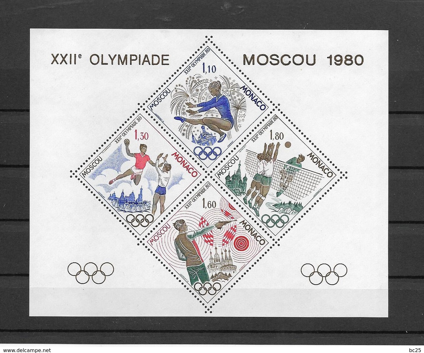 MONACO JEUX OLYMPIQUES MOSCOU 1980 - BLOC SPECIAL N° 11 ** MNH - LUXE ET RARE -COTE 385 EUR - Blocs