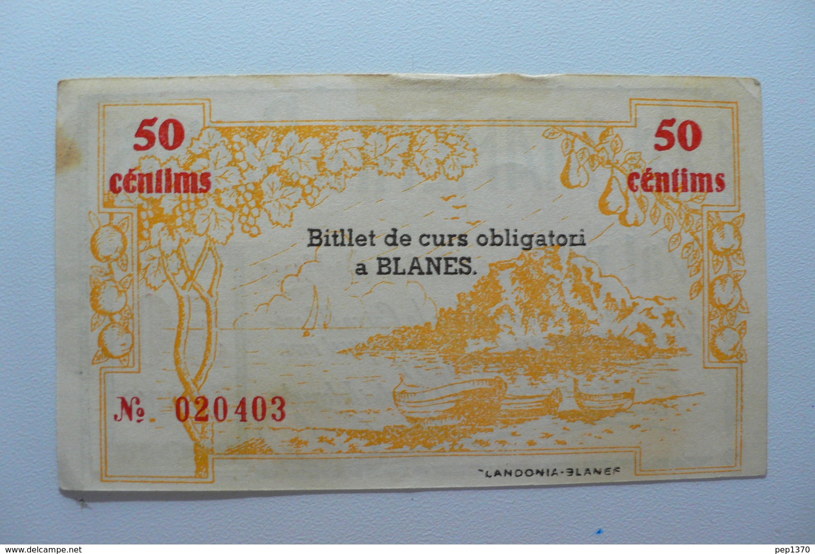 BILLETE DE PUEBLO DE BLANES DE 50 CENTIMOS - Altri & Non Classificati