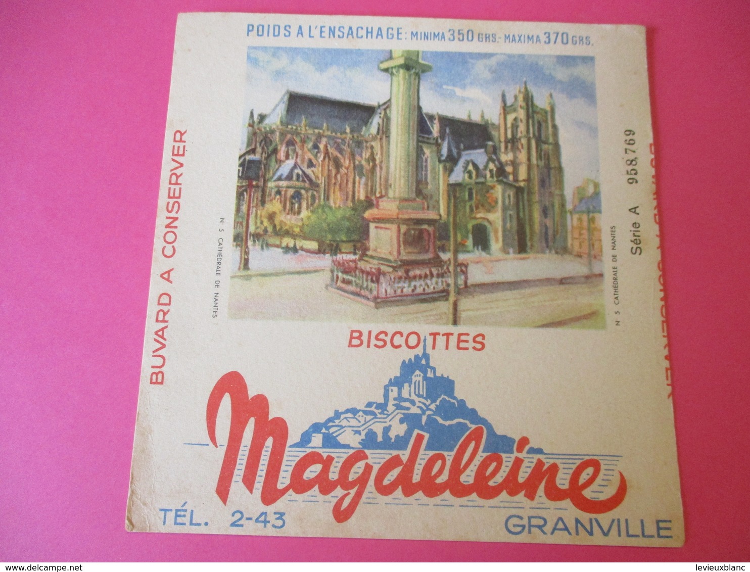 Buvard/Biscottes/MAGDELEINE/Monuments N°5/ Cathédrale De NANTES/370 Gr/GRANVILLE/Manche/NORMANDIE/Vers 1940-60  BUV404 - Biscottes