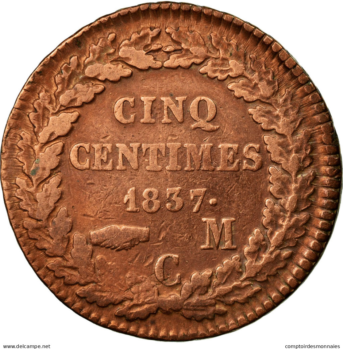 Monnaie, Monaco, Honore V, 5 Centimes, Cinq, 1837, Monaco, TB+, Cast Brass - Charles III.