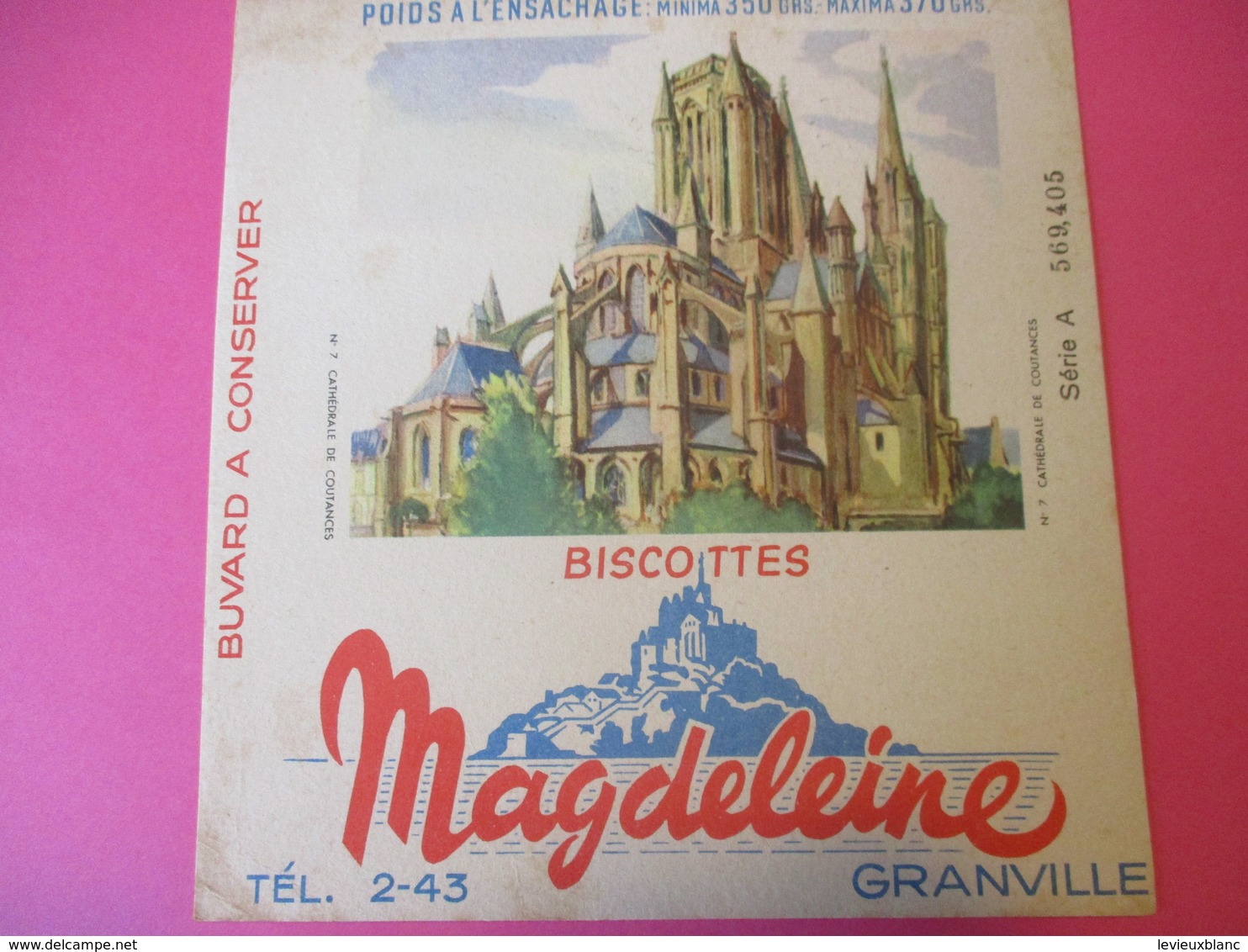 Buvard/Biscottes/MAGDELEINE/Monuments N°7/ Cathédrale De COUTANCE/370 Gr/GRANVILLE/Manche/NORMANDIE/Vers 1940-60  BUV406 - Bizcochos