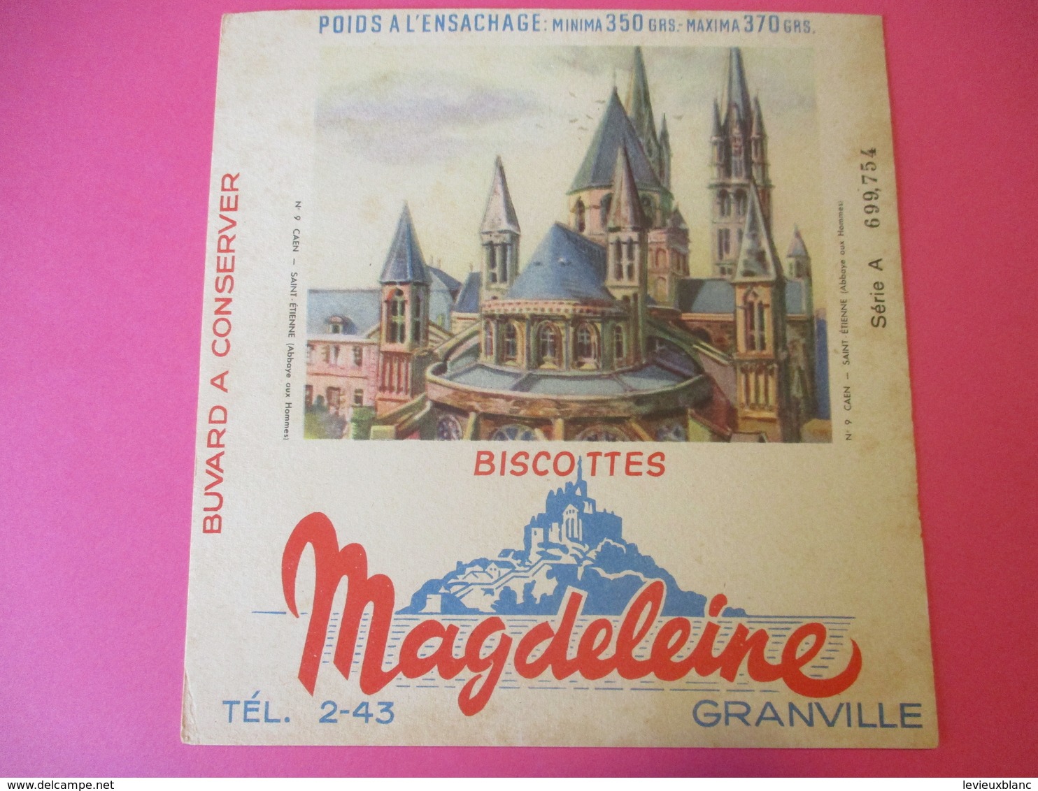Buvard/Biscottes/MAGDELEINE/Monuments N°9/CAEN Abbaye Aux Moines/370 Gr/GRANVILLE/Manche/NORMANDIE/Vers 1940-60  BUV407 - Biscotti