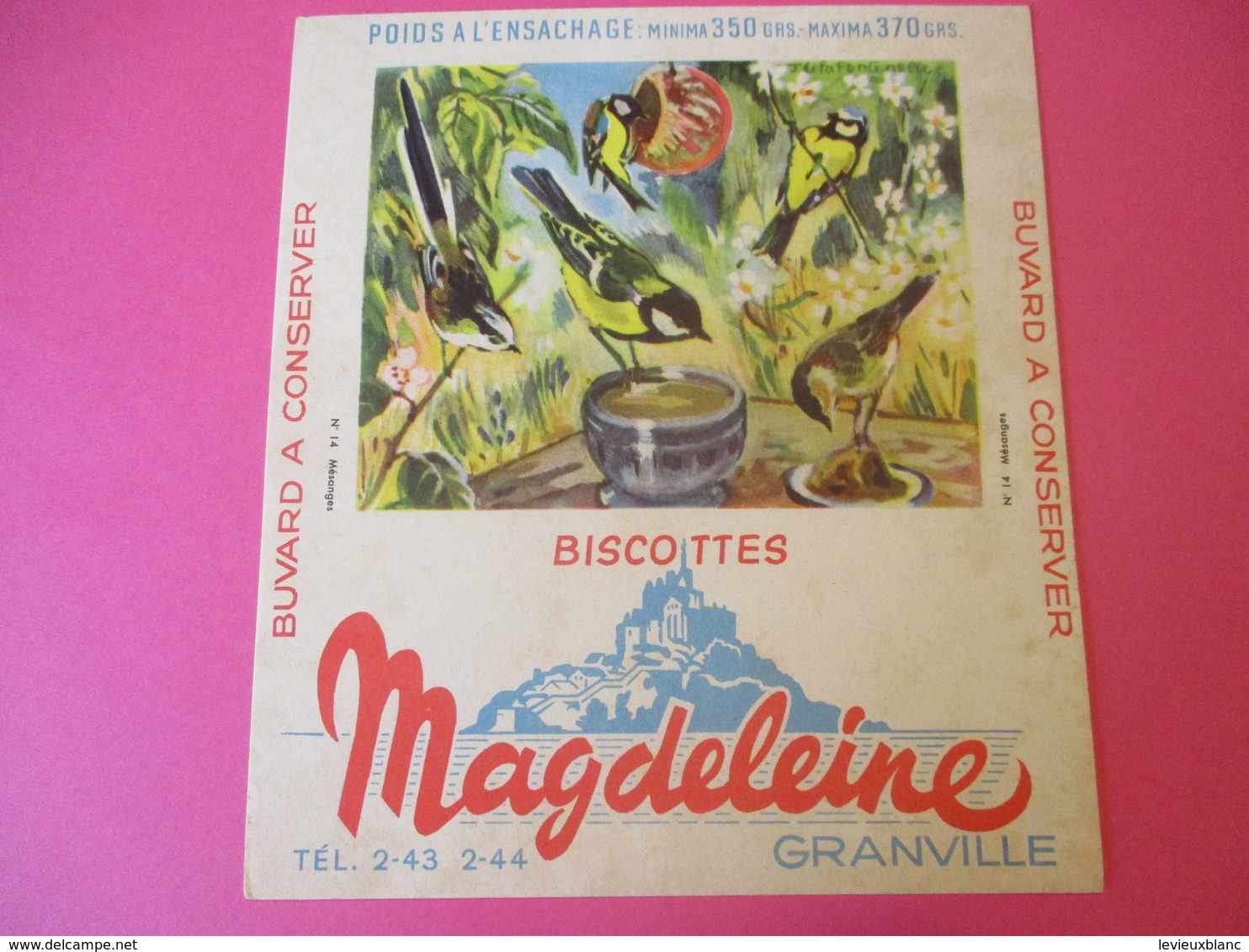 Buvard/Biscottes/MAGDELEINE/Passereaux N°14/Mésanges/370 Gr/GRANVILLE/Manche/NORMANDIE/Vers 1940-60  BUV412 - Zwieback