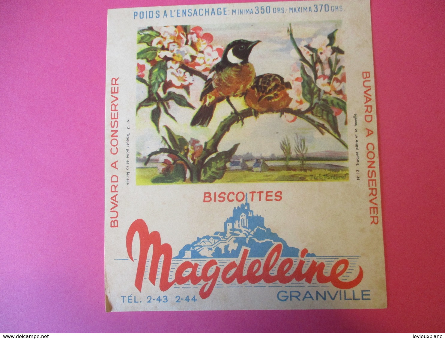 Buvard/Biscottes/MAGDELEINE/Passereaux N°13/Traquet Pâtre Et Femelle/GRANVILLE/Manche/NORMANDIE/Vers 1940-60  BUV413 - Biscottes