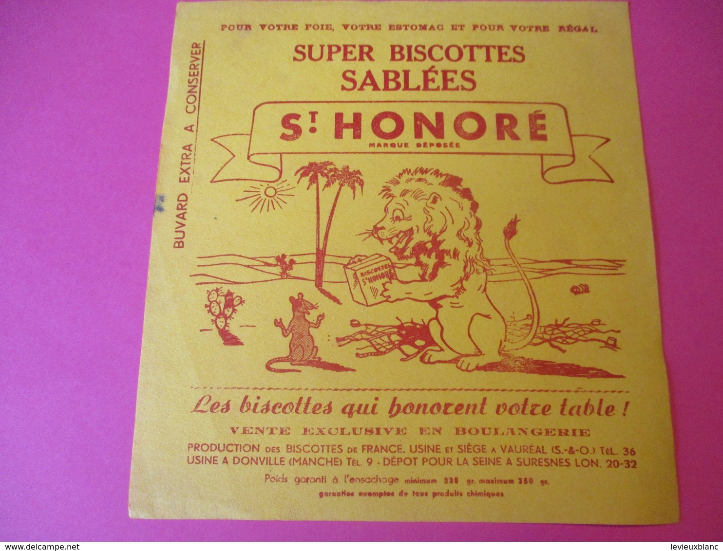 Buvard/Biscottes/St HONORE/Super Biscottes Sablées/Le Lion Et Le Rat/ VAUREAL/ Donville/Vers 1940-60  BUV415 - Biscottes