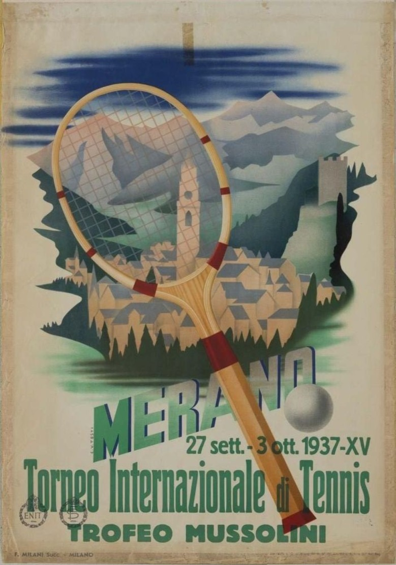 Italian Travel Postcard Merano Torneo Di Tennis Trofeo Mussolini 1937 (v) - Reproduction - Pubblicitari