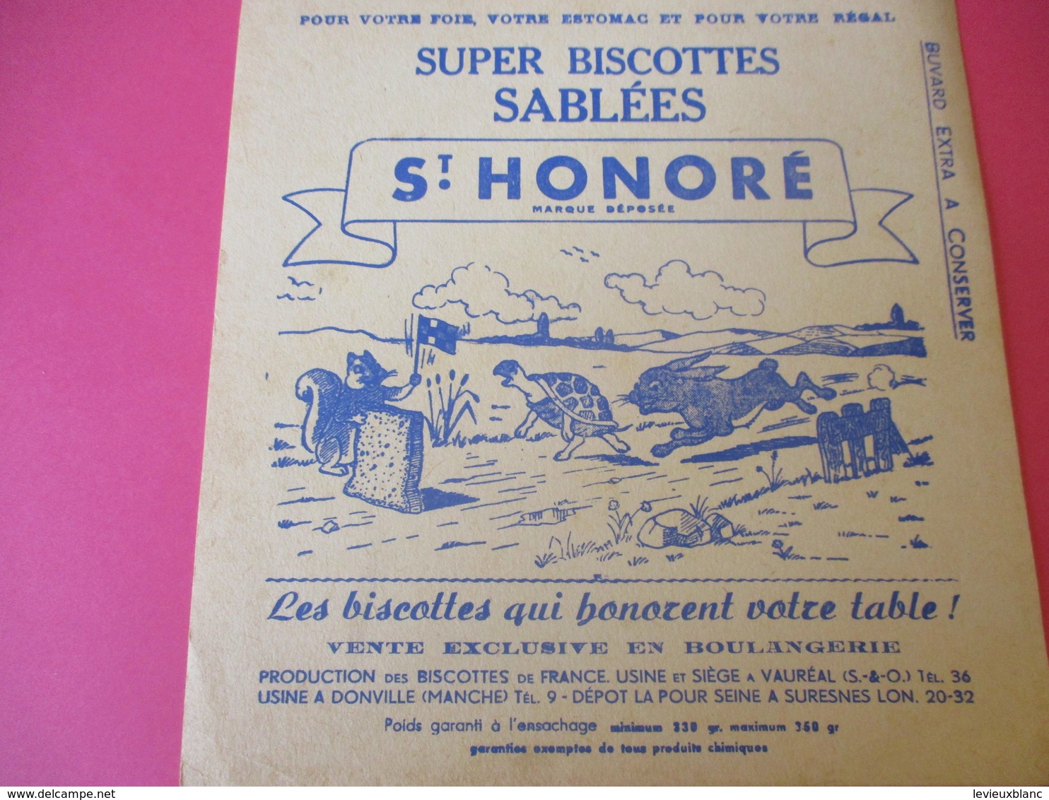 Buvard/Biscottes/St HONORE/Super Biscottes Sablées/Le Lièvre Et La Tortue/ VAUREAL/Donville/Vers 1940-60  BUV418 - Zwieback