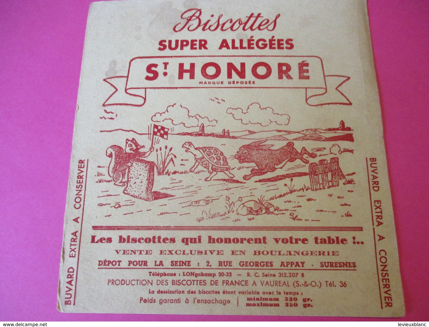 Buvard/Biscottes/St HONORE/Super Biscottes Sablées/Le Lièvre Et La Tortue/ VAUREAL/Donville/Vers 1940-60  BUV419 - Biscottes