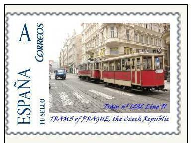 SPAIN*TRAMS OF PRAGUE*THE CZECH REPUBLIC*TRAM Nº 1202 LINE 91*TRAMWAYS*TRAMS (TU SELLO) - Tranvías