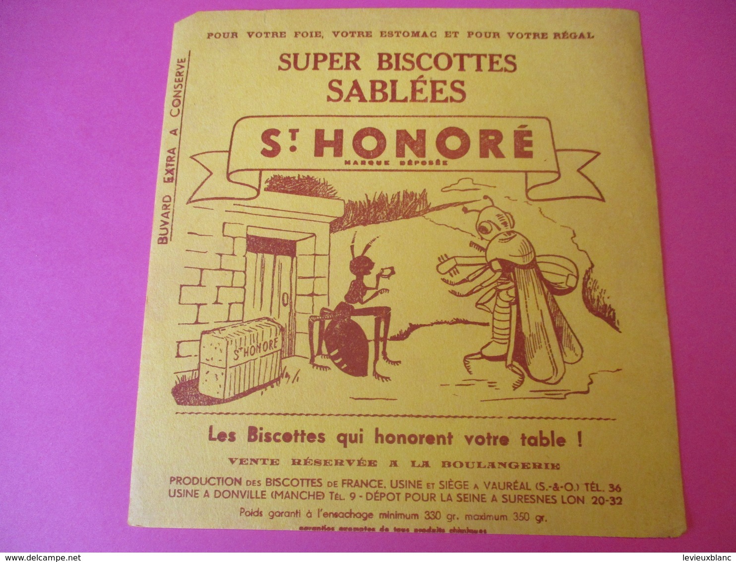 Buvard/Biscottes/St HONORE/Super Biscottes Sablées/La Cigale Et La Fourmi/ VAUREAL/Donville/Vers 1940-60  BUV420 - Zwieback