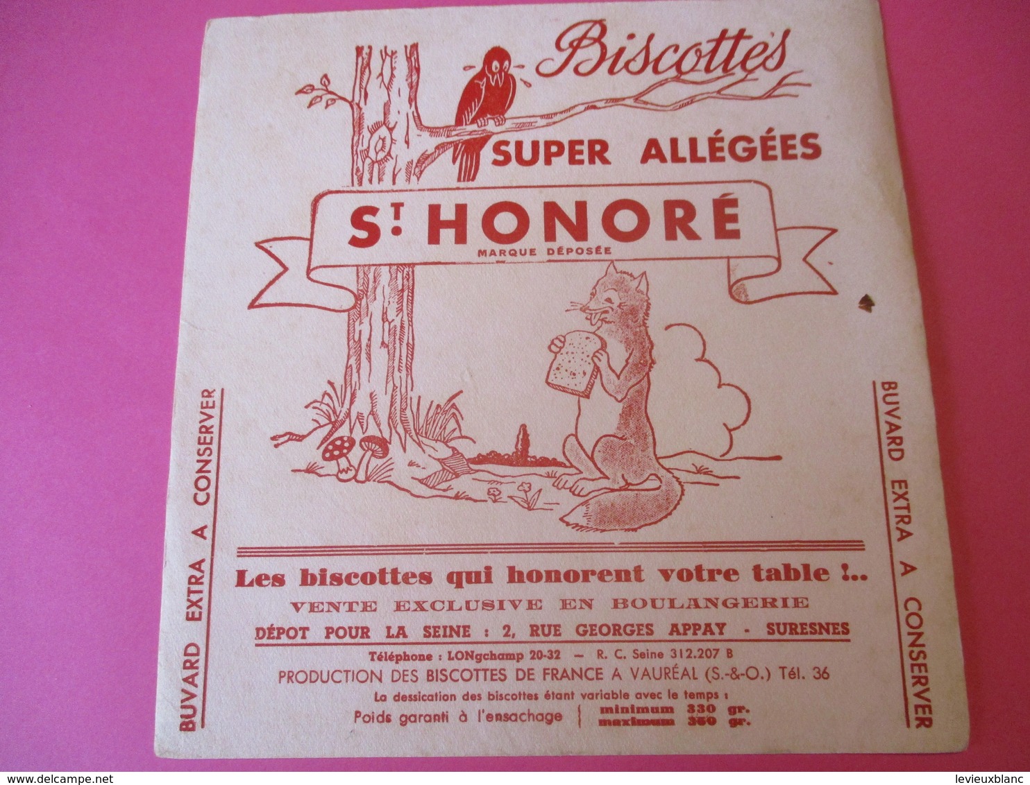 Buvard/Biscottes/St HONORE/Super Biscottes Allégées/Le Renard Et Le Corbeaui/ VAUREAL/Donville/Vers 1940-60  BUV421 - Biscotti