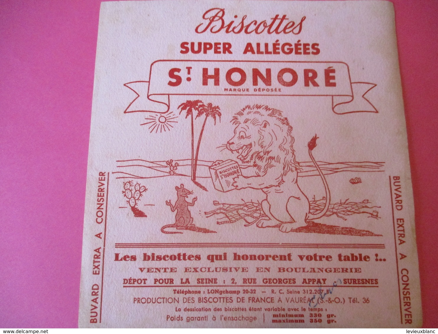 Buvard/Biscottes/St HONORE/Super Biscottes Allégées/Le Lion Et Le Rat/ VAUREAL/Donville/Vers 1940-60  BUV422 - Bizcochos