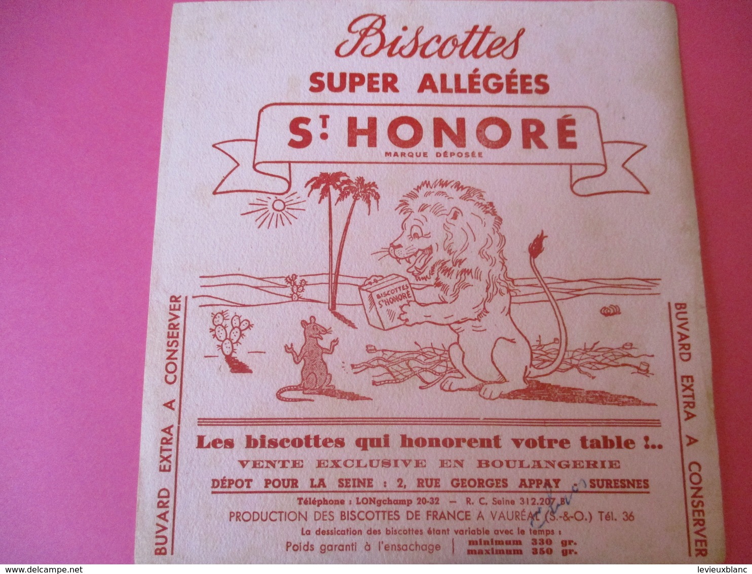 Buvard/Biscottes/St HONORE/Super Biscottes Allégées/Le Lion Et Le Rat/ VAUREAL/Donville/Vers 1940-60  BUV422 - Biscottes