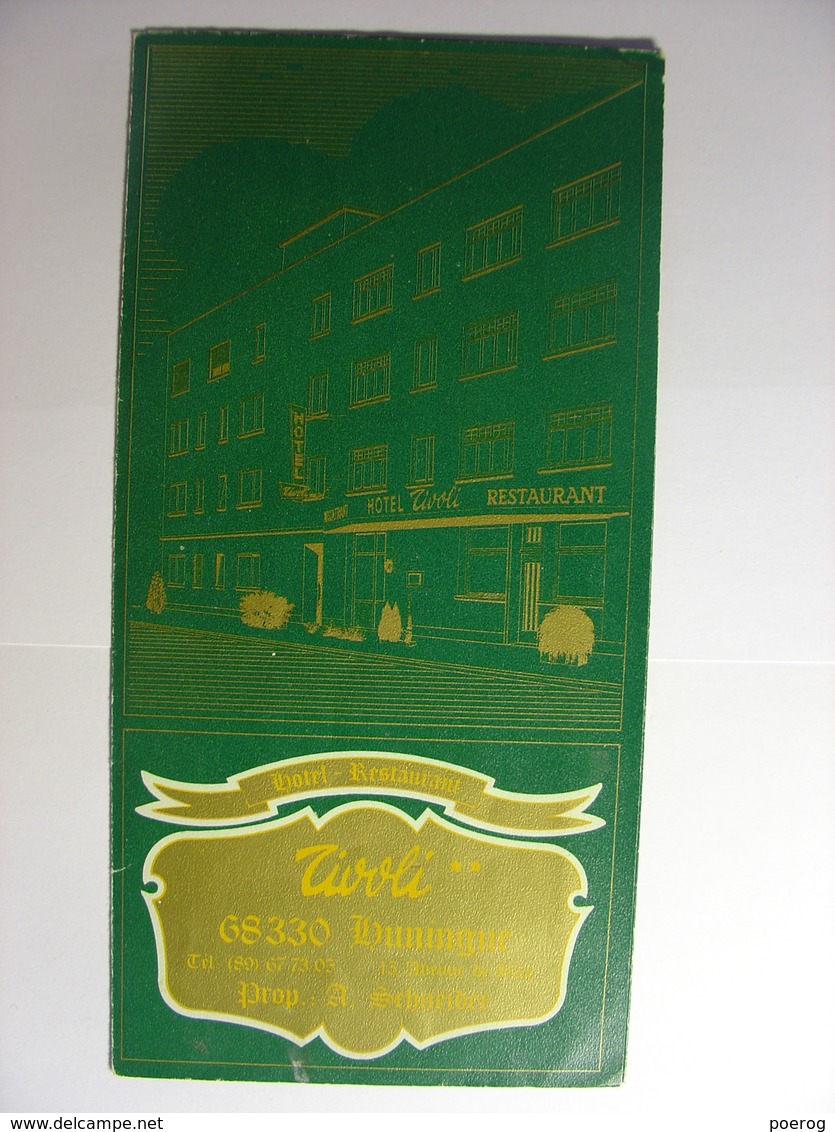 PROSPECTUS ANNEES 1950 - HOTEL RESTAURANT TIVOLI HUNINGUE - PUBLICITE AVEC PHOTO BAR SALON CHAMBRE Etc ... - Dépliants Touristiques