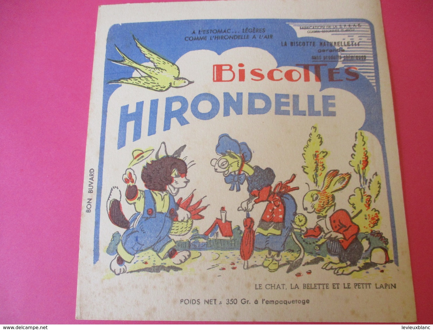 Buvard/Biscottes/HIRONDELLE/La Biscotte Naturelle/Le Chat La Belette Et Le / SPRAE/CORBEIL-ESSONNES/Vers 1940-60  BUV425 - Biscotti