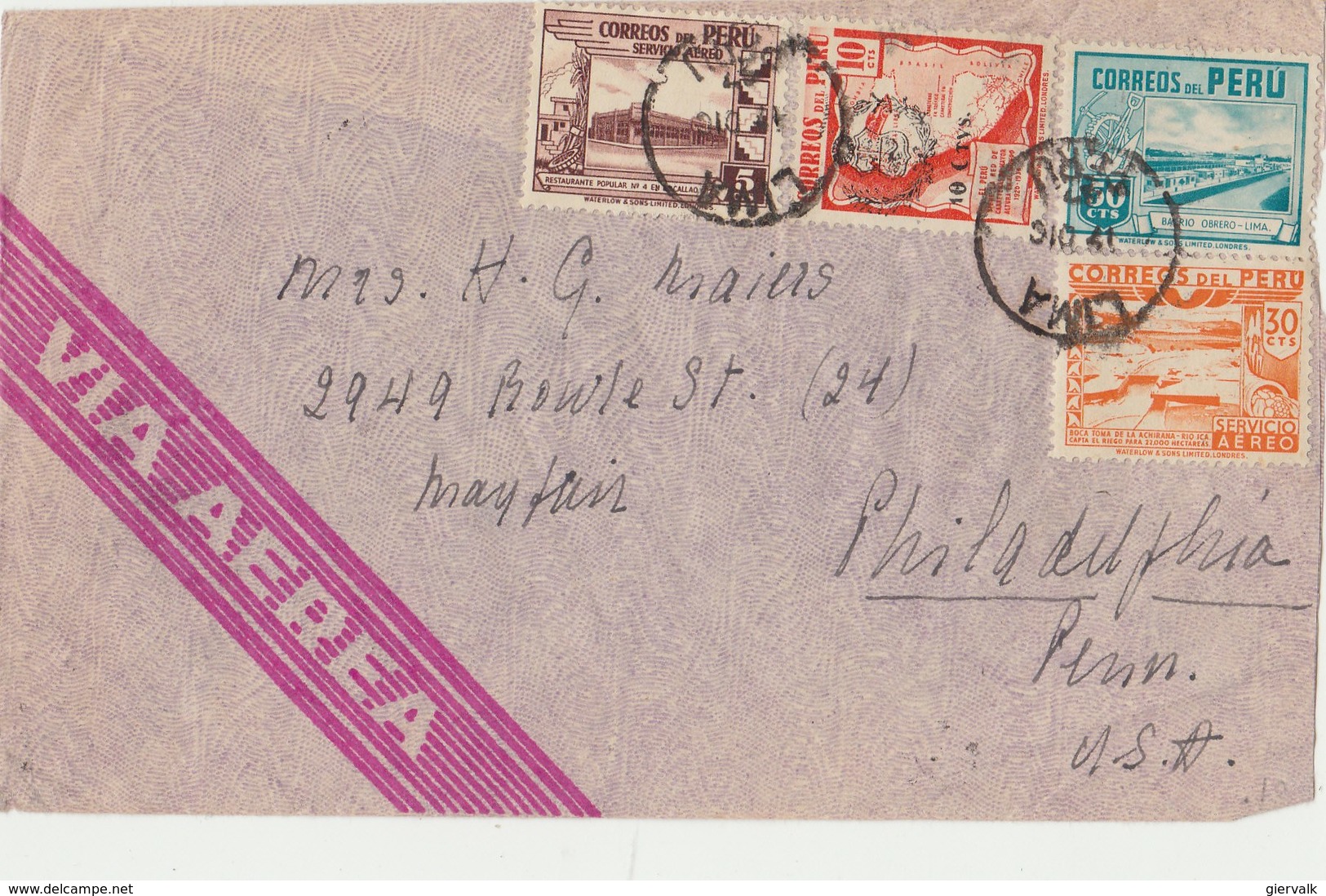 PERU 1941 Cover To USA.BARGAIN.!! - Peru