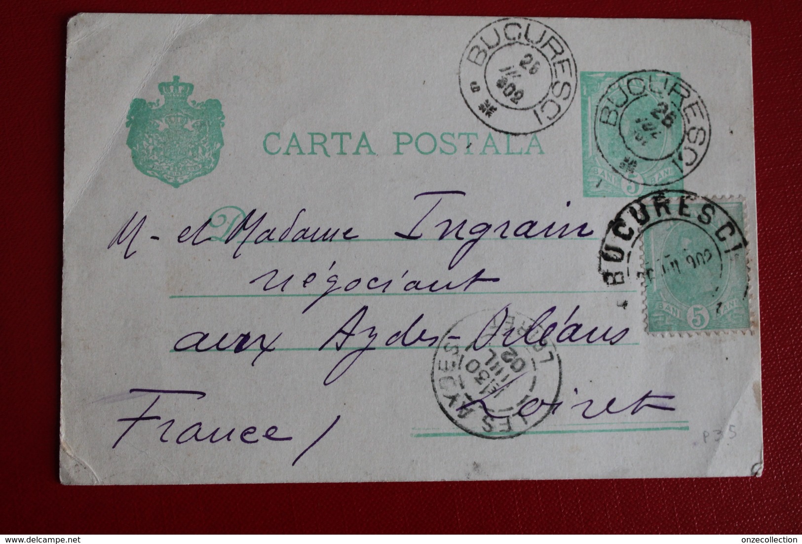 1902      ENTIER  CARTE   POSTALE  DE  5  BANI   VERT  AVEC  COMPLEMENT  POUR  LA  FRANCE - Lettres & Documents