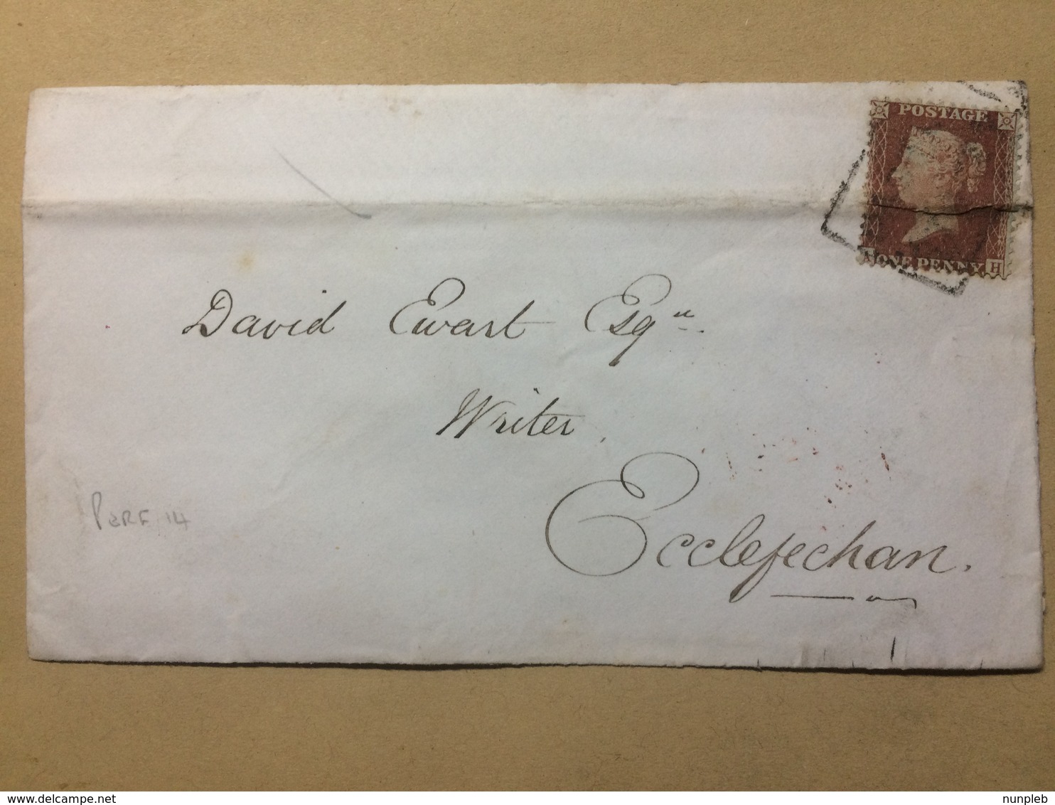 GB Victoria 1857 Cover Edinburgh To Ecclefechan - David Ewart Writer Tied With 1d Red Star Perf 14 - Briefe U. Dokumente