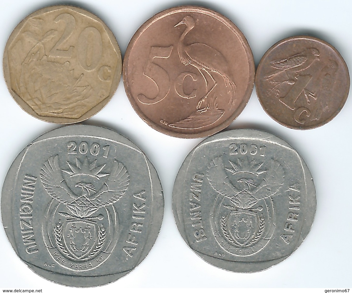 South Africa - 2001 - 1, 5 & 20 Cents; 2 & 5 Rand - Afrique Du Sud