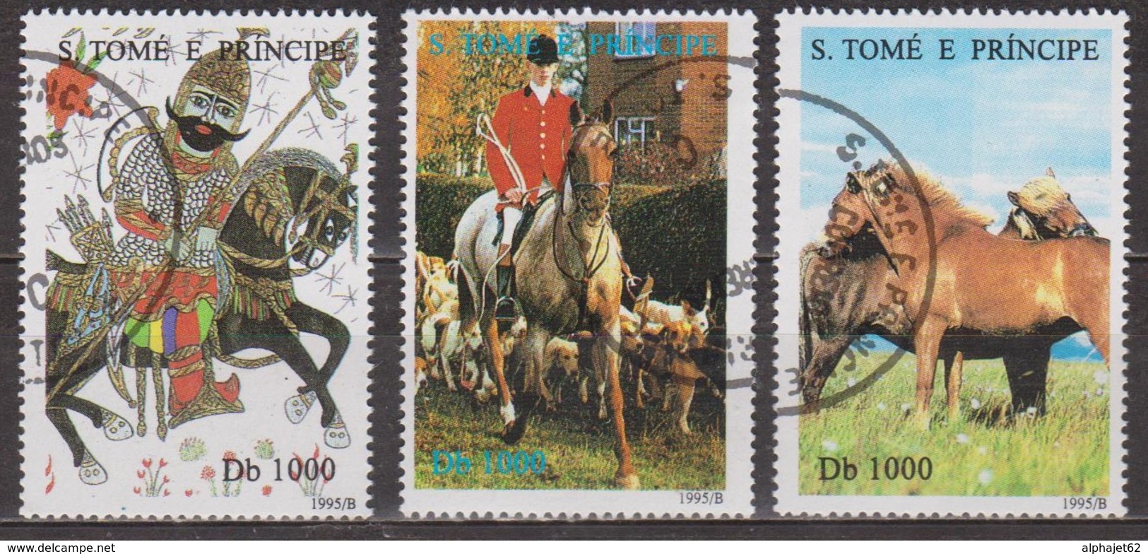 Faune, Chevaux - SAINT THOMAS - SAO TOME - Chevalier, Chasse à Courre - N° 1249-1252-1253 - 1995 - Sao Tome Et Principe