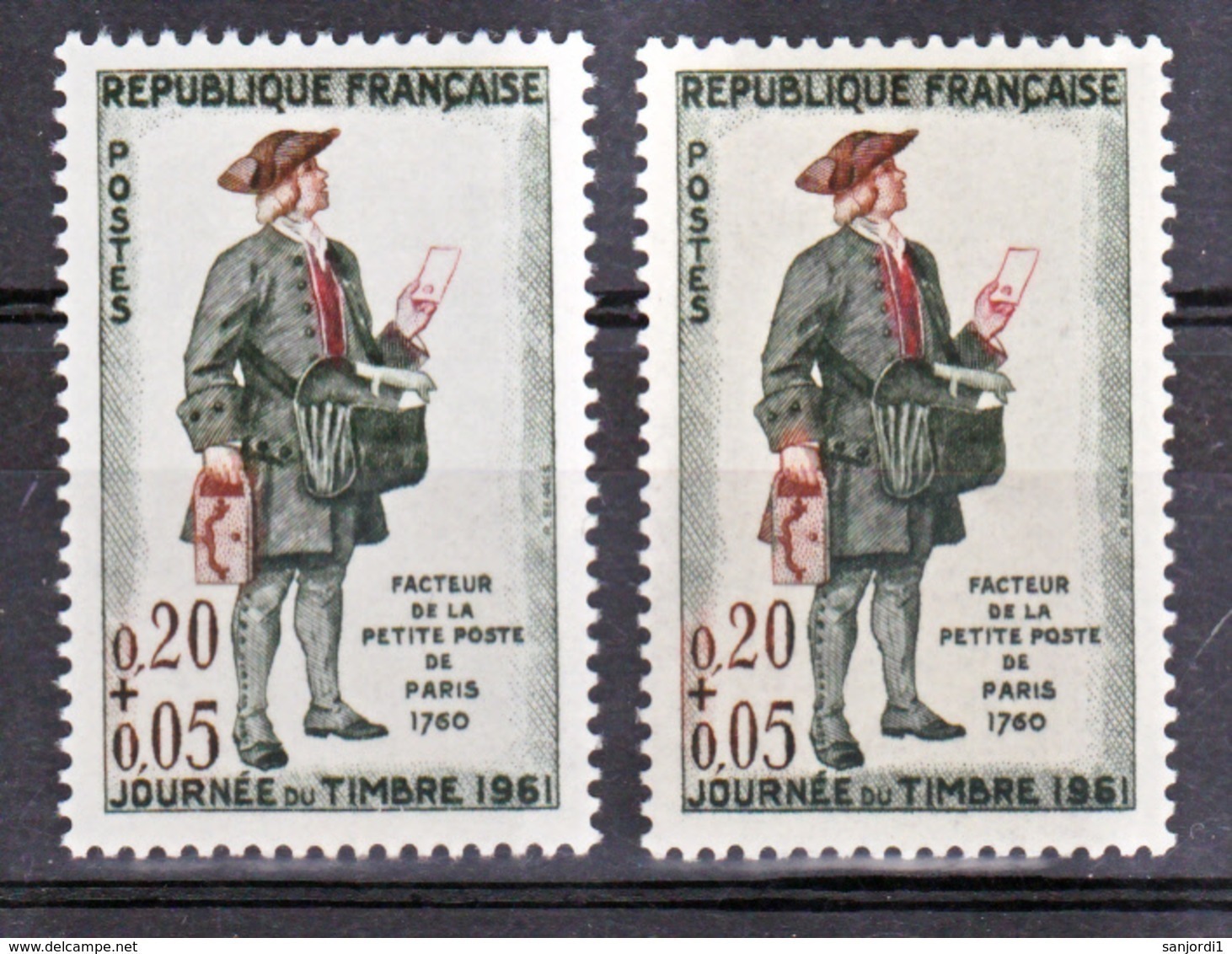 France 1285 C Variété Gomme Tropicale  Et Normal Facteur Peu Visible Sur Scan Neuf ** TB MNH Sin Charnela Cote 16 - Neufs