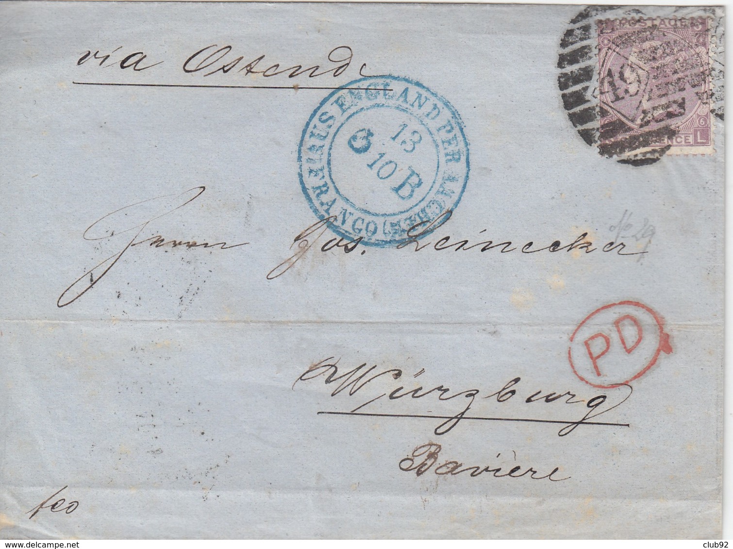 2  Lettres Affranchies De LONDRES / 21.1.65 & 12.10.1867 -> Leipzig & Wurzburg Dont Mixte/ Allemagne Par DC BLEU ( NON R - Lettres & Documents