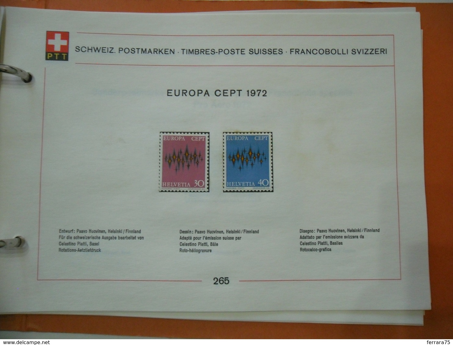 HELVETIA PTT:FRANCOBOLLI SVIZZERI   EUROPA CEPT  1972 - Nuovi