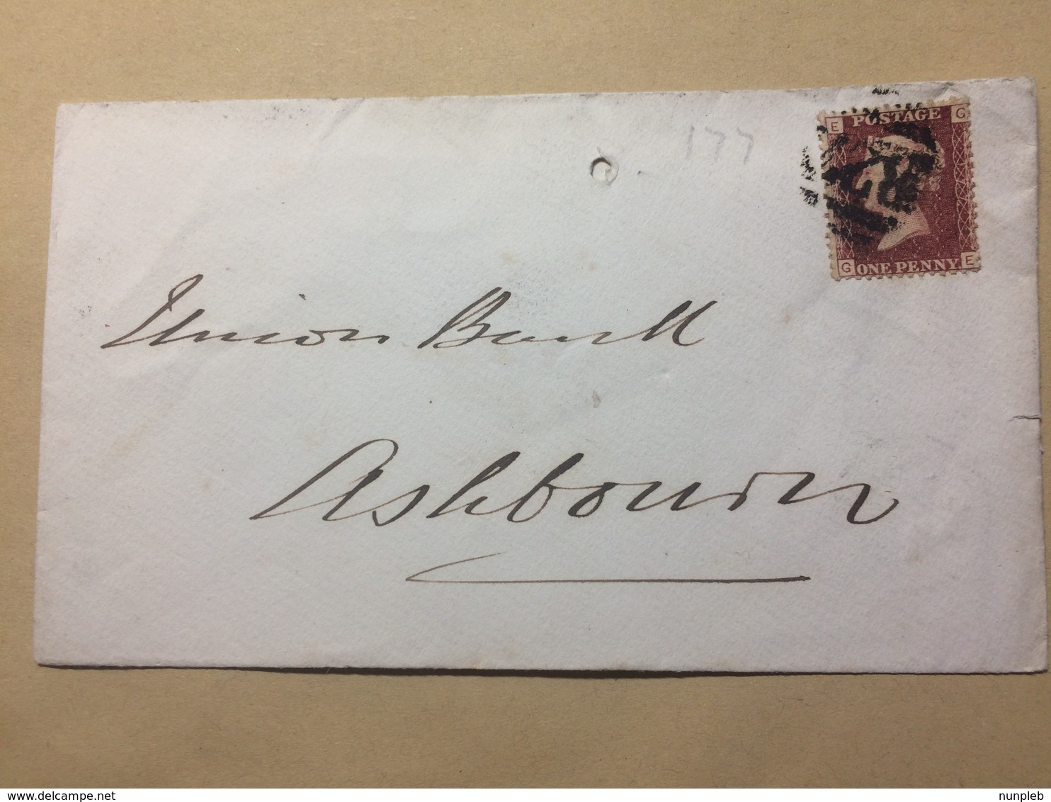 GB Victoria 1878 Cover Uttoxeter To Ashbourne Tied With 1d Red Plate 177 - Storia Postale