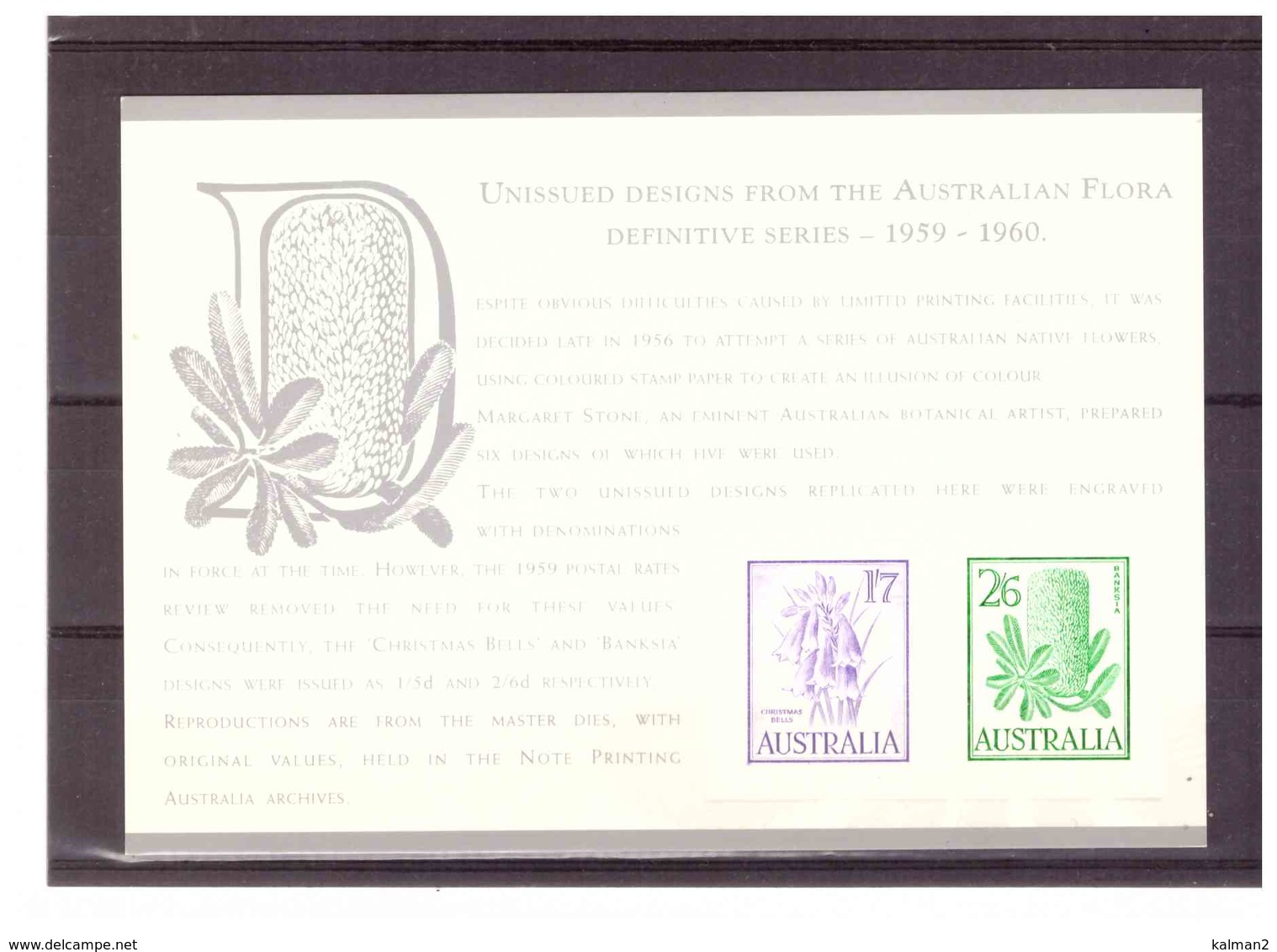 STAMP REPLICA CARD NO. 30 - 3.2.1994    /    1959/60   UNISSUED FLOWERS - Proofs & Reprints