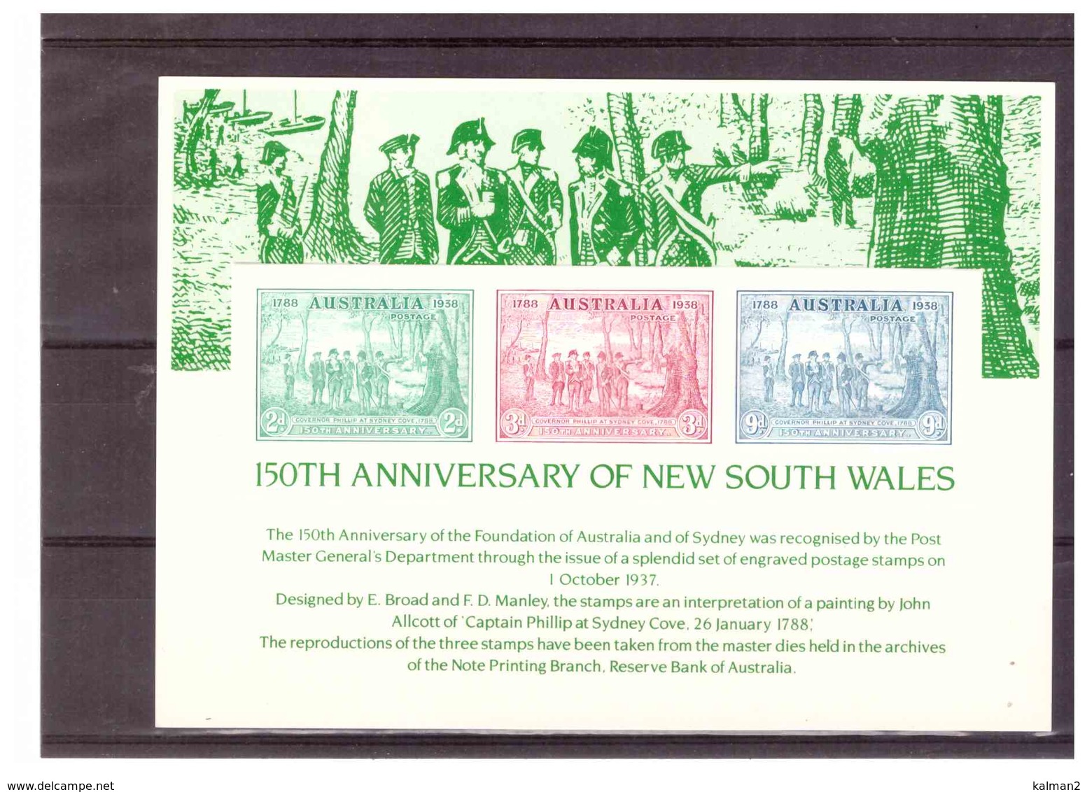 STAMP REPLICA CARD NO. 15 -  14.7.1989     /   1937   N.S.W. SESQUICENTENARY - Proofs & Reprints