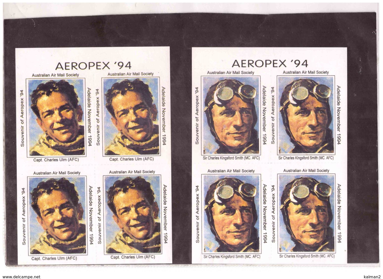 AUSTRALIA   -    AEROPEX 94 SOUVENIR  4 SHEETS - KINKSFORD SMITH CHARLES  ULM - NUMBERED .  MUH - Ensayos & Reimpresiones