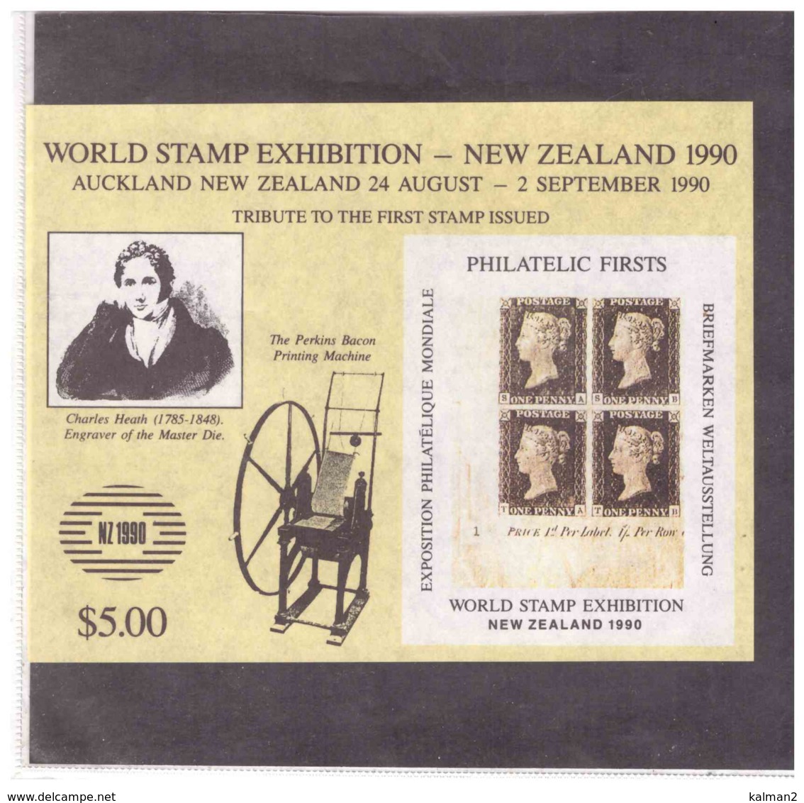 NEW ZEALAND   -   CINDERELLA NEW ZEALAND 1990  -  EXIBITION PENNY BLACK  MINIATURE SHEET - Errors, Freaks & Oddities (EFO)