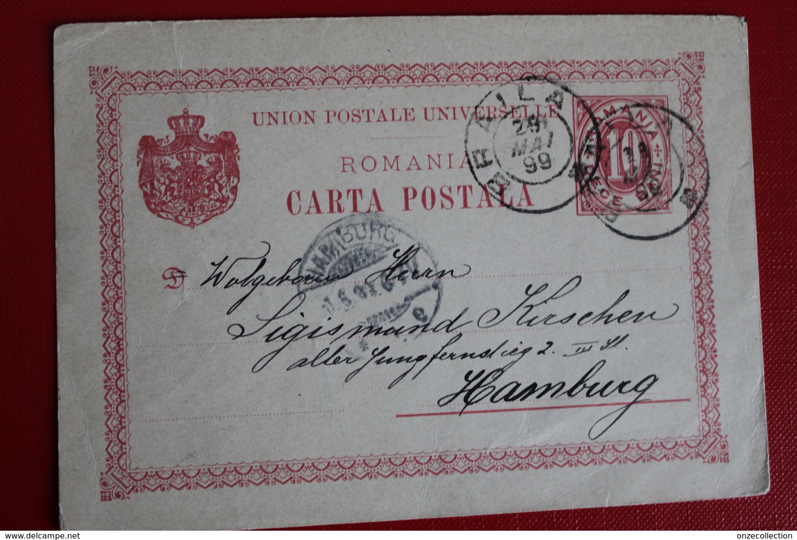1899     ENTIER  CARTE   POSTALE  DE  10  BANI  ROUGE      PARTIE  DE  BRAILA  POUR  HAMBOURG   ALLEMAGNE - Lettres & Documents