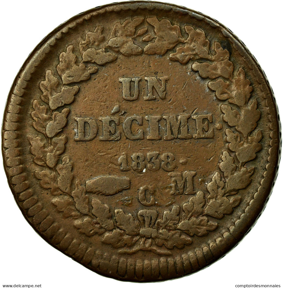 Monnaie, Monaco, Honore V, Decime, 1838, Monaco, TB+, Cuivre, Gadoury:MC105 - Charles III.