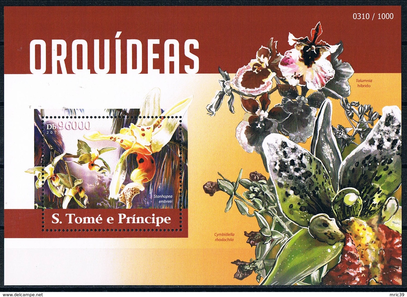 Bloc Sheet Fleurs Orchidees Flowers Orchids  Neuf ** MNH  St Tome &  Principe 2015 - Orchidées