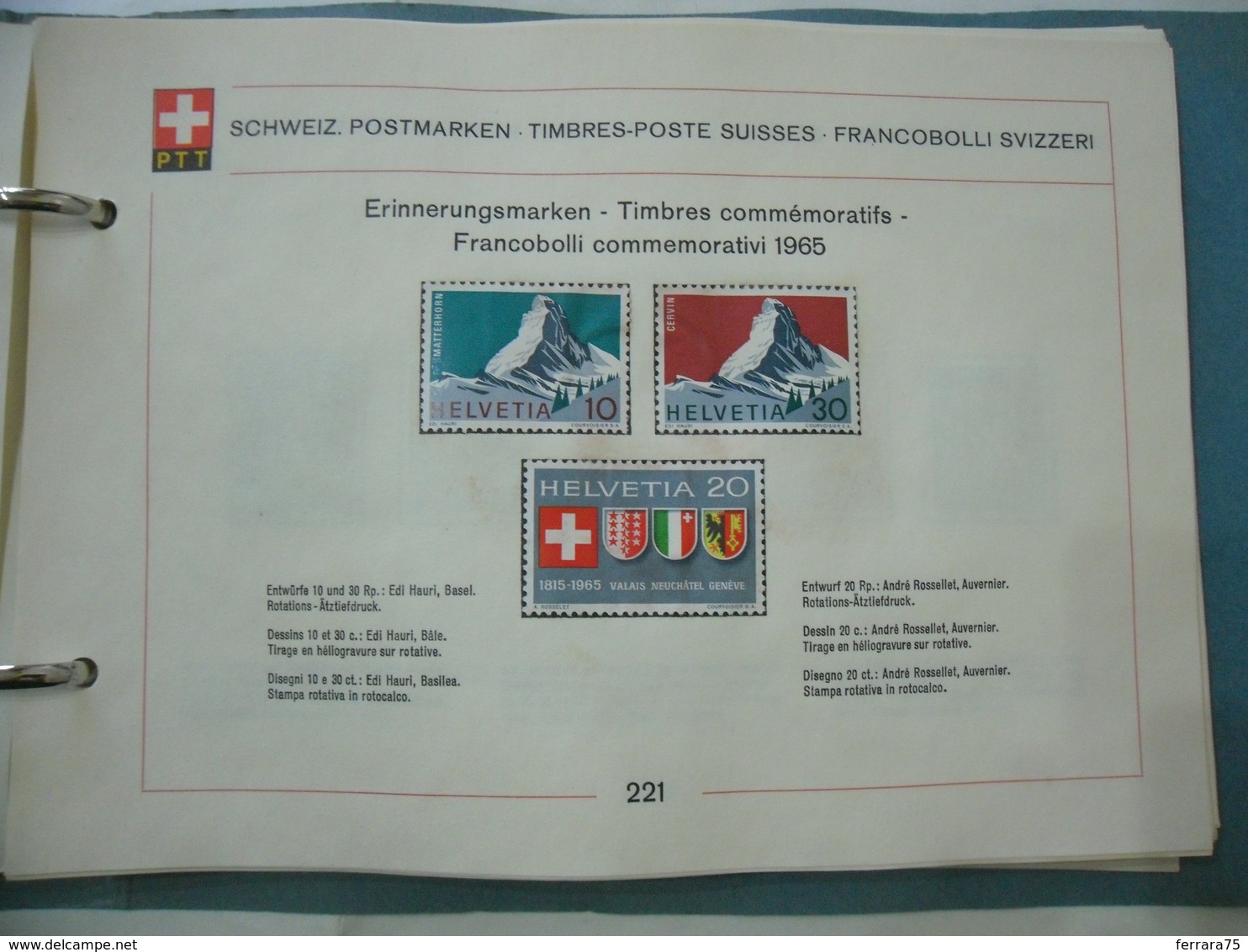 HELVETIA PTT:FRANCOBOLLI SVIZZERI   FRANCOBOLLI  COMMEMORATIVI  1965 - Nuovi