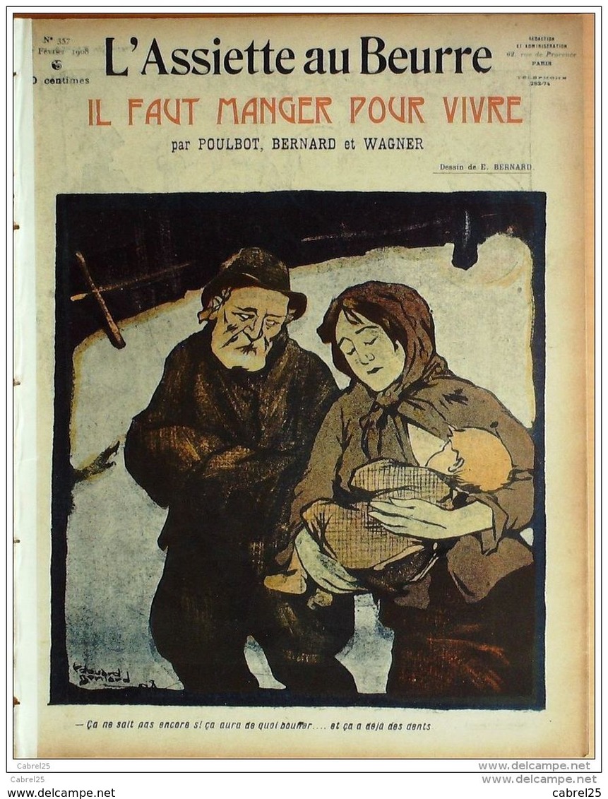 L'ASSIETTE AU BEURRE-1908-357-MANGER Pour VIVRE.....POULBOT,WAGNER,BERNARD - 1900 - 1949