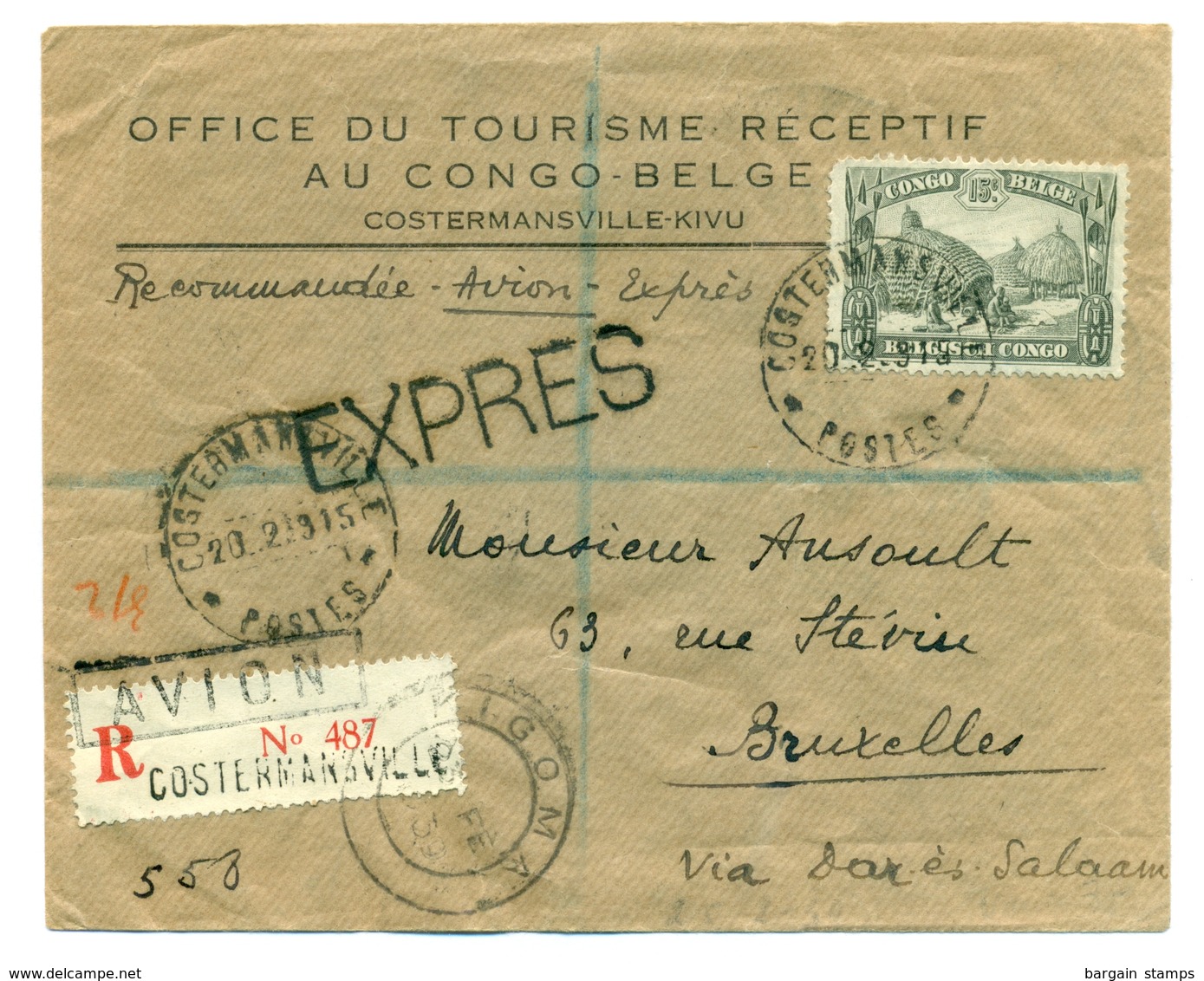 Congo Belge - COB108, COB197-202 Sur Expres Recommandé De Costermansville (Bukavu) Vers Bruxelles 1939 - Lettres & Documents