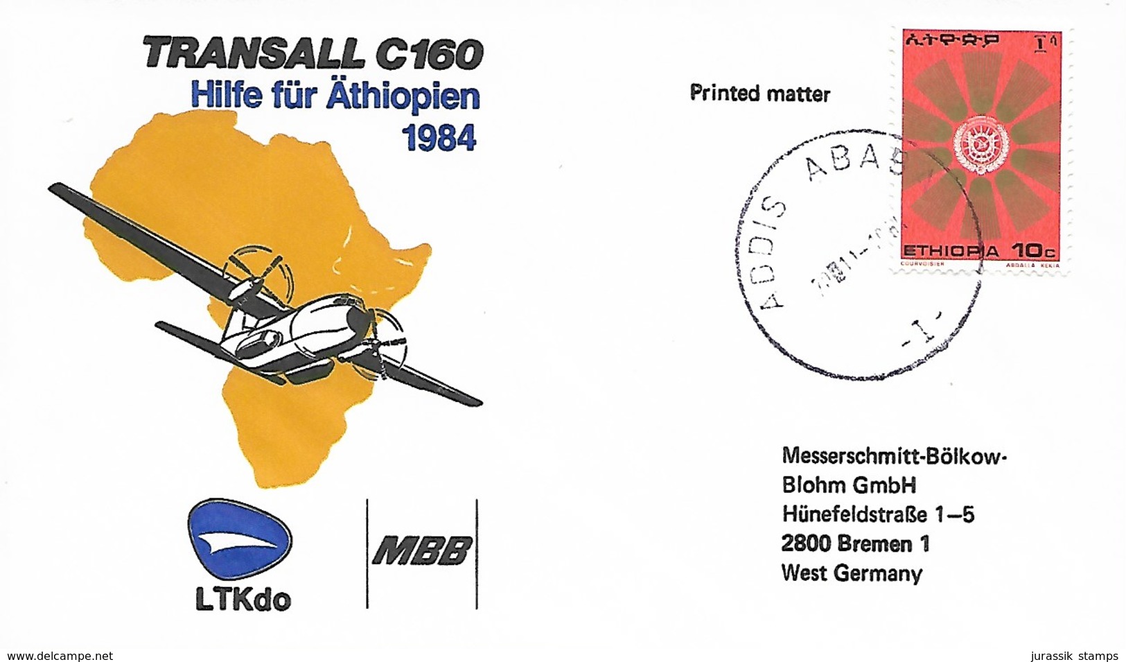 TRANSALL C160 - 1984  COMMEMORATIVE COVER - HELP ETHIOPIA - Aviones