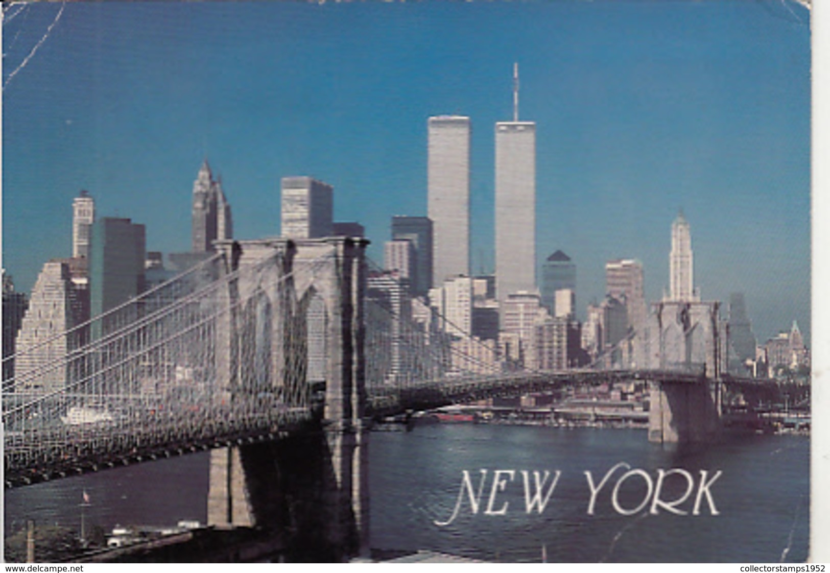 76548- NEW YORK CITY- BROOKLYN BRIDGE, TWIN TOWERS OF WORLD TRADE CENTER, SHIP - Puentes Y Túneles