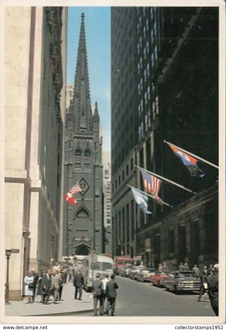 76552- NEW YORK CITY- WALL STREET, FINANCIAL DISTRICT, TRINITY CHURCH, BUSS, CAR - Wall Street