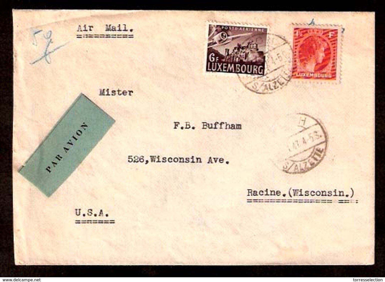 LUXEMBOURG. 1947. Esch - USA. Airmail Frkd Env. - Other & Unclassified