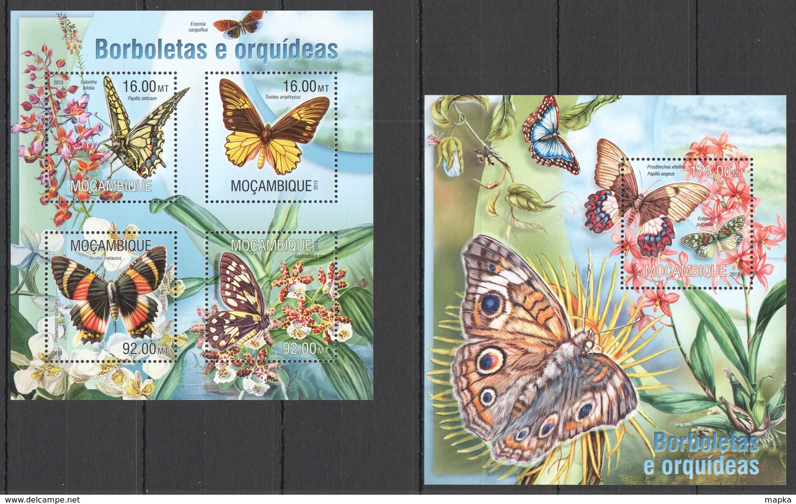 QQ808 2013 MOZAMBIQUE MOCAMBIQUE FLORA & FAUNA FLOWERS BUTTERFLIES ORCHIDS KB+BL MNH - Butterflies