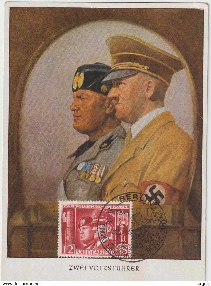 Carte-Maximum ALLEMAGNE IIIe Reich N° Yvert 687 (HITLER Et MUSSOLINI) Obl Sp Ill 1941 Europe Contre Bolchevisme RRR - Briefe U. Dokumente