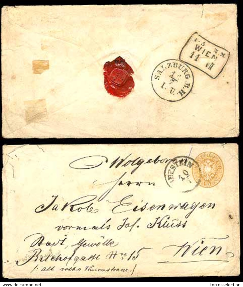 AUSTRIA. C.1867. Kufstein - Wien. 15 Kr Stat Env / Cds - 8 Pts. Via Salzburg. Internal Usage. - Autres & Non Classés