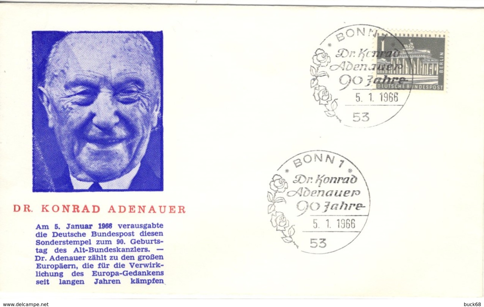 ALLEMAGNE BERLIN GERMANY 125 FDC ETB Chancelier Kanzler Konrad Adenauer Germany 1966 - 1948-1970