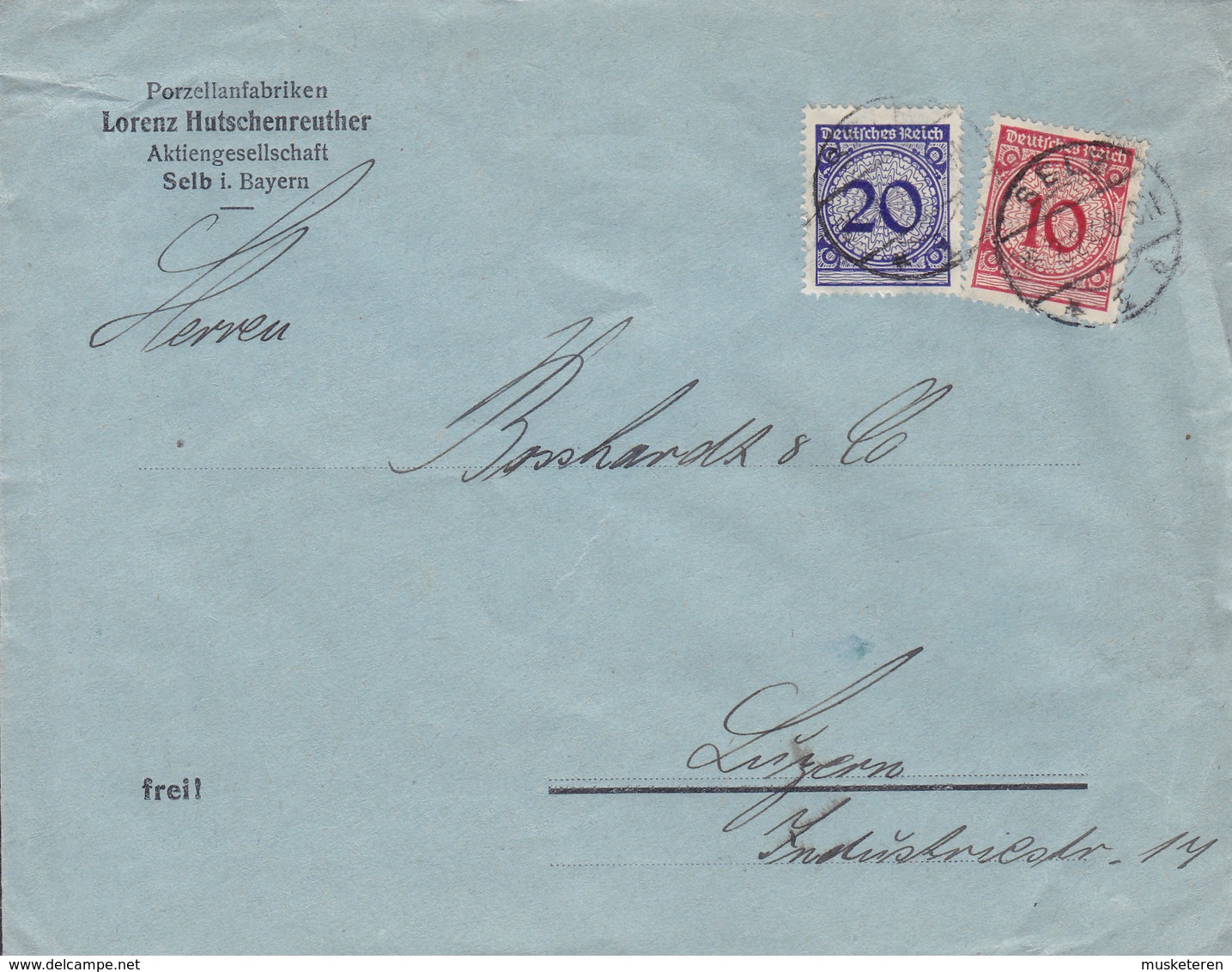 Germany Deutsches Reich PORZELLANFABRIK Lorenz HUTSCHENREUTHER, SELB (Bayern) 1924 Cover Brief LUZERN Schweiz Lion Löwe - Briefe U. Dokumente