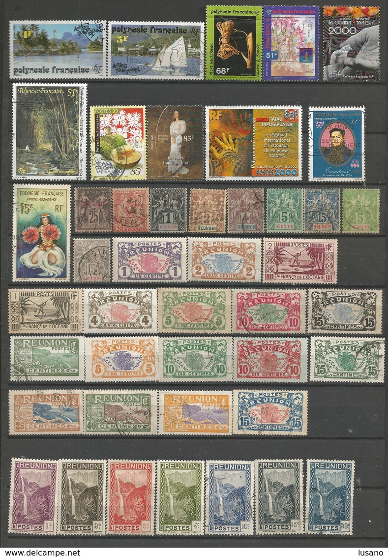 Colonies françaises - Lot de 670 timbres oblitérés ou neufs (**, * ou sans gomme) avec Polynésie et Réunion