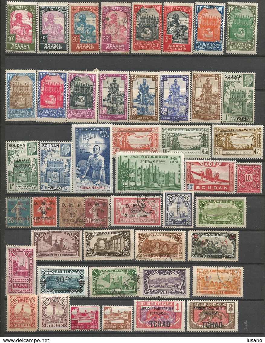 Colonies françaises - Lot de 670 timbres oblitérés ou neufs (**, * ou sans gomme) avec Polynésie et Réunion