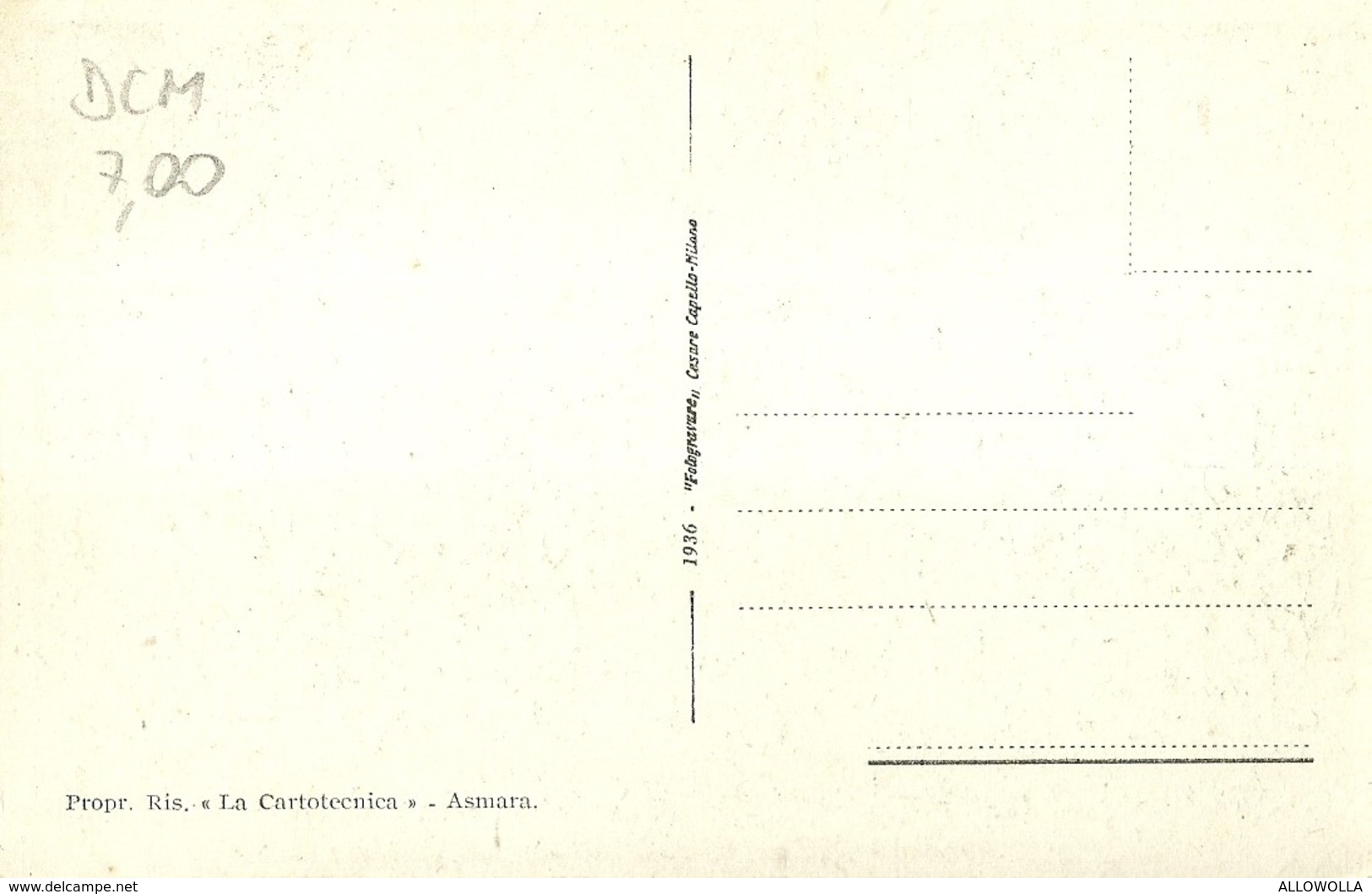 2780 " ASMARA - PALAZZO COMANDO TRUPPE DAL GIARDINO " CART.POST. ORIG  NON SPED. - Eritrea